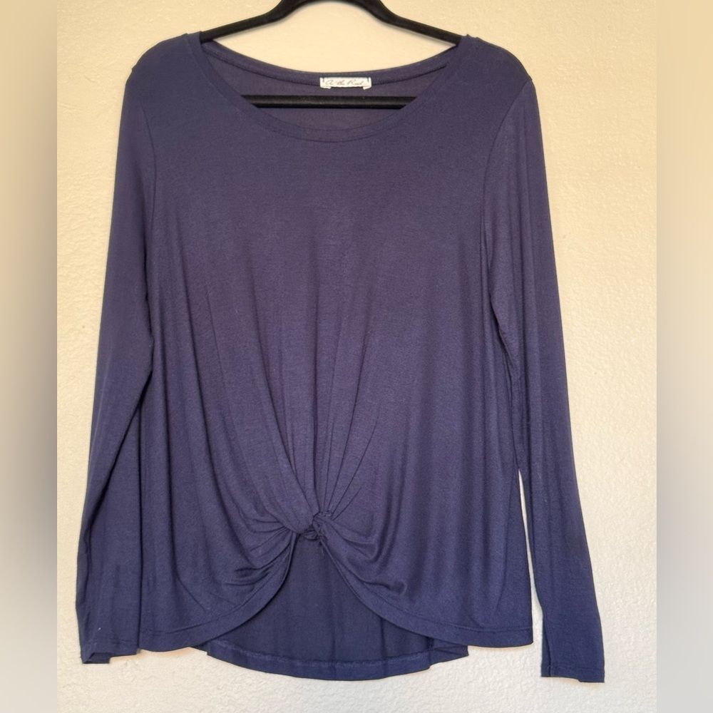 Anthropologie On The Road Navy Long Sleeve Twist Front Top size M